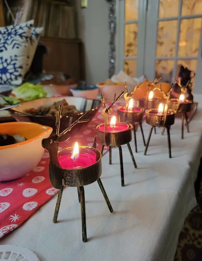 Fire Resistant Christmas Decorations Reindeer Metal Votive Candle Holder