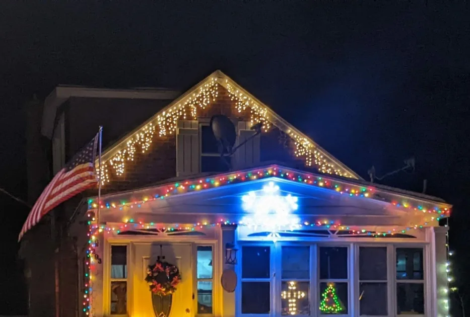 Blue Ledlight Hanging Doorfront Colorful Stringlights Usflag Night Snowflake Christmas Lights