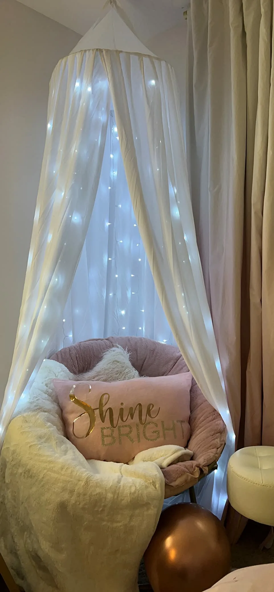 Blue Hanging Shine Bright Pillow Angle View Fairy Lights