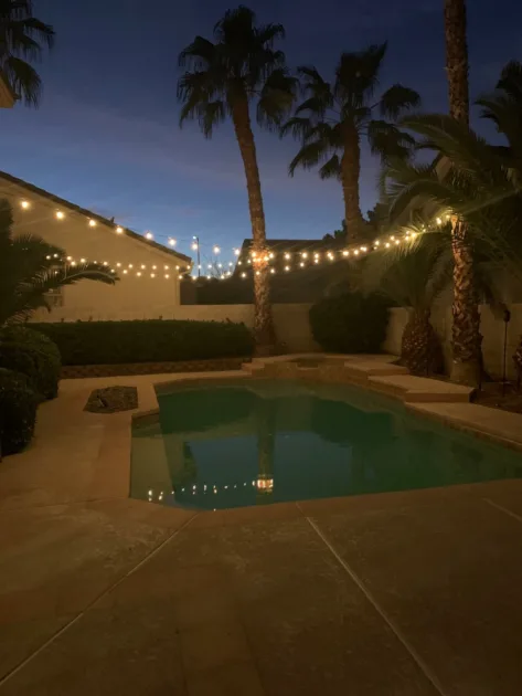 Warm Stringlights Pool Palm Trees Nihgt Outdoor String Lights